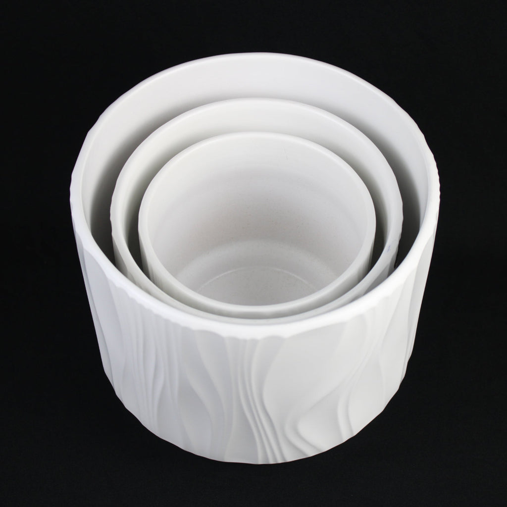 3-Piece White Stoneware Planter Pot Set with Embossed Texture