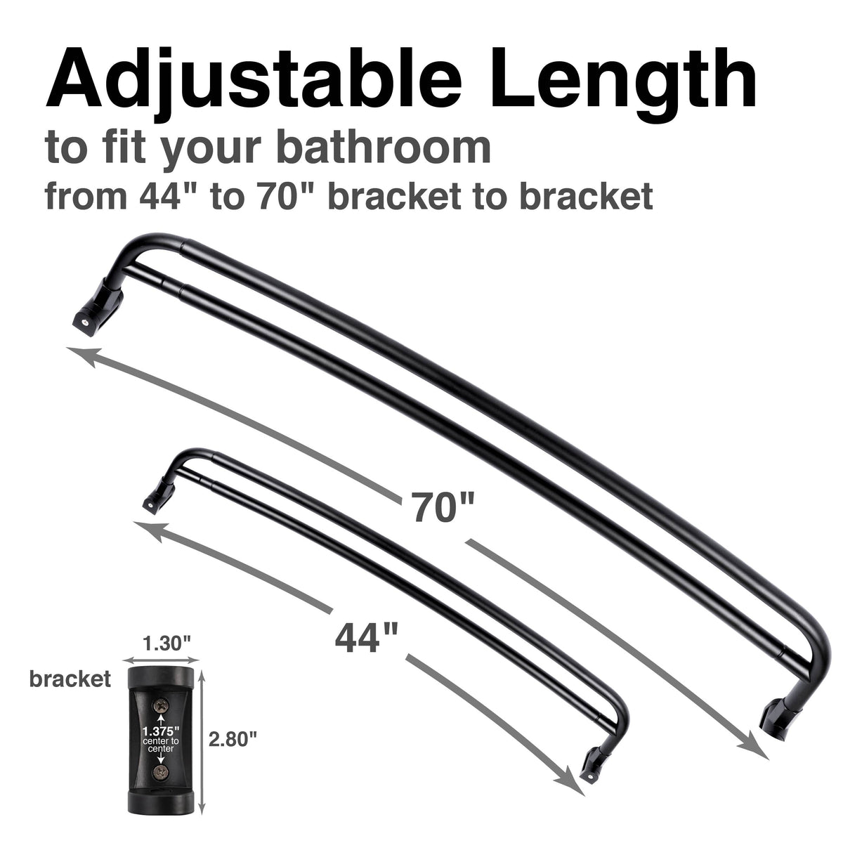 44 in. to 70 in. Double Curved Shower Rod (Matte Black Finish)