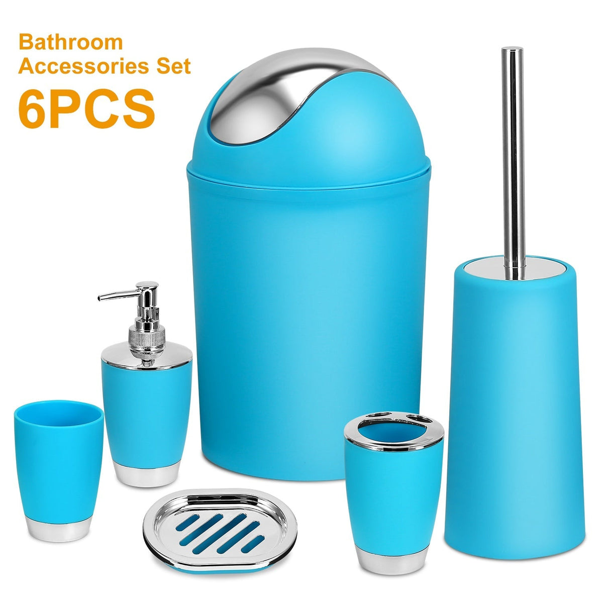 Bathroom Accessories Set 6 Pcs Bathroom Set Ensemble Complete Soap Dispenser Toothbrush Holder Tumbler Soap Dish Toilet Cleaning Brush Trash Can