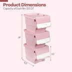 3 Pieces Storage Bins on Wheels Stackable Plastic Boxes with Stay-Open Lid (S)