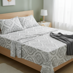 Tache Dreamy Moon Sky Ogee Damask Heather Gray White Bed Sheet Set (TB300)