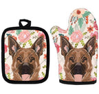 Cute Pug Print Insulated Oven Mitt And Trivet Set 2 Pieces