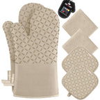 KEGOUU Oven Mitts and Pot Holders 6pcs Set, Kitchen Oven Glove High Heat Resistant 500 Degree Extra Long Oven Mitts and Potholder with Non-Slip Silicone Surface for Cooking (Gray)
