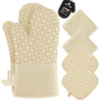 KEGOUU Oven Mitts and Pot Holders 6pcs Set, Kitchen Oven Glove High Heat Resistant 500 Degree Extra Long Oven Mitts and Potholder with Non-Slip Silicone Surface for Cooking (Gray)