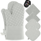 KEGOUU Oven Mitts and Pot Holders 6pcs Set, Kitchen Oven Glove High Heat Resistant 500 Degree Extra Long Oven Mitts and Potholder with Non-Slip Silicone Surface for Cooking (Gray)