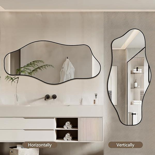 Mirrorons Irregular Wall Mirror, Black Asymmetrical Mirror Decorative Bathroom Mirror, Cloud Mirror, Modern Vanity Mirror, Shatterproof Black Mirror