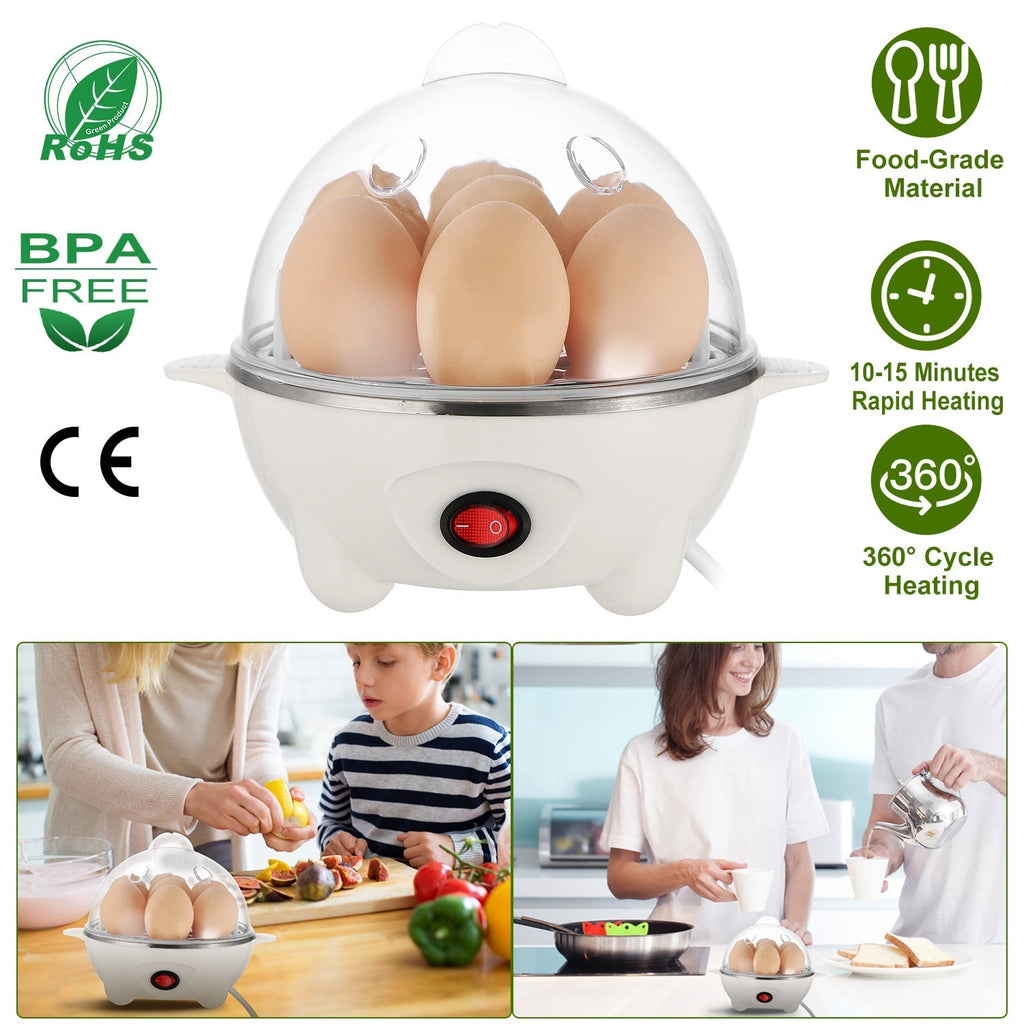 Electric Egg Cooker 7-Capacity BPA-Free Hard-Boiled Egg Maker w/ Auto-Off Measuring Cup for Hard Boiled Steamed Vegetables Seafood Dumplings