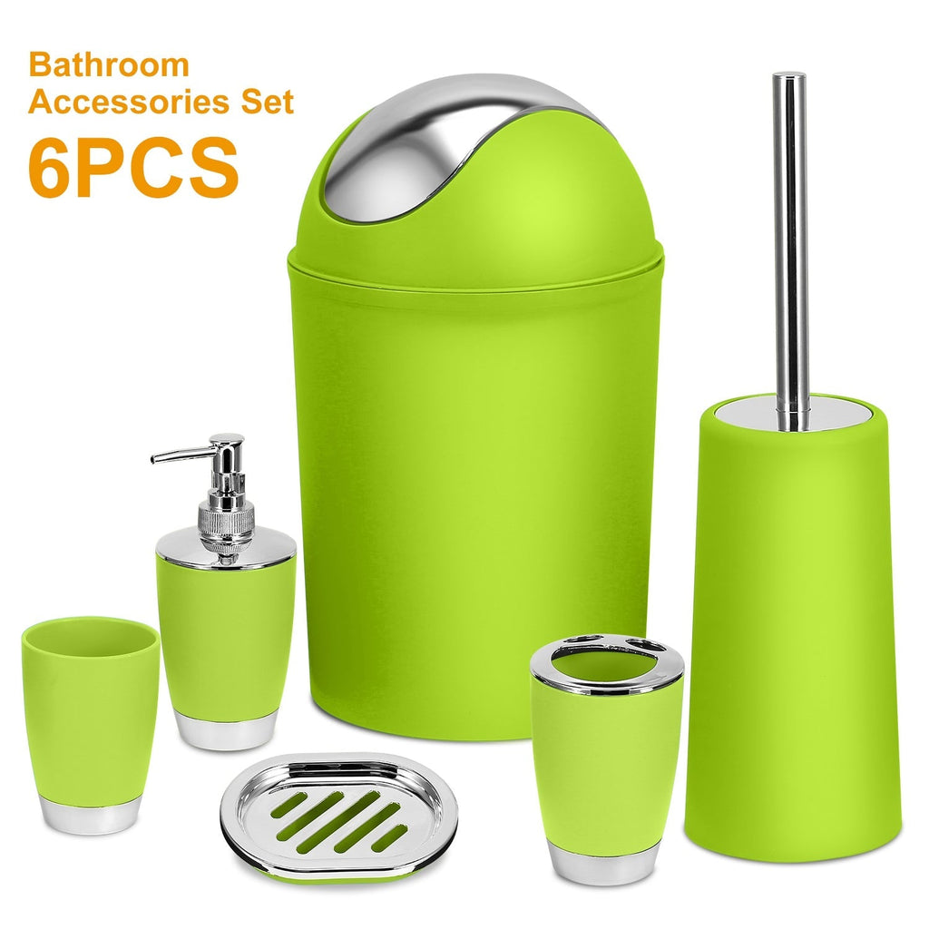 Bathroom Accessories Set 6 Pcs Bathroom Set Ensemble Complete Soap Dispenser Toothbrush Holder Tumbler Soap Dish Toilet Cleaning Brush Trash Can