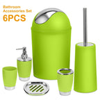 Bathroom Accessories Set 6 Pcs Bathroom Set Ensemble Complete Soap Dispenser Toothbrush Holder Tumbler Soap Dish Toilet Cleaning Brush Trash Can