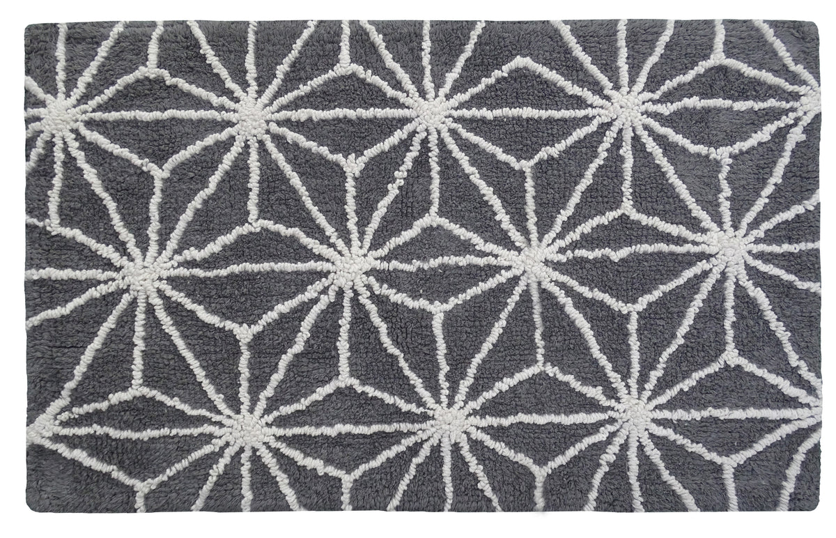 Vibhsa Bath Rug Geometric Pattern in Grey & Ivory