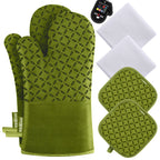KEGOUU Oven Mitts and Pot Holders 6pcs Set, Kitchen Oven Glove High Heat Resistant 500 Degree Extra Long Oven Mitts and Potholder with Non-Slip Silicone Surface for Cooking (Gray)