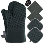 KEGOUU Oven Mitts and Pot Holders 6pcs Set, Kitchen Oven Glove High Heat Resistant 500 Degree Extra Long Oven Mitts and Potholder with Non-Slip Silicone Surface for Cooking (Gray)