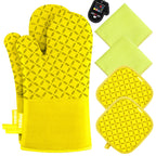 KEGOUU Oven Mitts and Pot Holders 6pcs Set, Kitchen Oven Glove High Heat Resistant 500 Degree Extra Long Oven Mitts and Potholder with Non-Slip Silicone Surface for Cooking (Gray)
