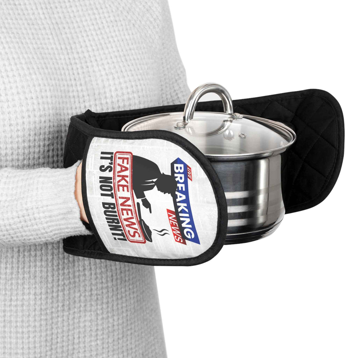 “Fake News! It’s Not Burnt.” Political Parody Oven Mitt