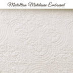 Serenity Ivory Victorian Scalloped Medallion Floral Pure Solid Cotton Reversible Quilt  Bedding Set