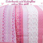 Butterfly Fairisle Pink Purple Striped Sweater Print Cotton Reversible Quilt Bedding Set