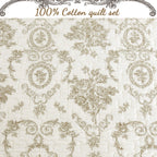 French Medallion Ivory Scalloped Edge Cotton 3-piece Reversible Quilt Bedding Set