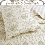 French Medallion Ivory Scalloped Edge Cotton 3-piece Reversible Quilt Bedding Set