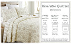 French Medallion Ivory Scalloped Edge Cotton 3-piece Reversible Quilt Bedding Set