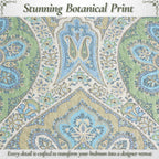 Tweedia Blue Green Floral Paisley Damask 3 Piece Cotton Quilt Bedding Set