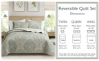 Tweedia Blue Green Floral Paisley Damask 3 Piece Cotton Quilt Bedding Set
