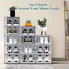 6/12/24PCS Clear Shoe Storage Boxes Stackable Foldable Sneaker Organizer Bin