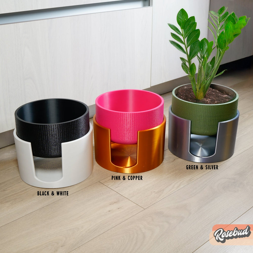 Modern Elevated Planter and Plant Stand Set - 2-Piece Plant Pot with Drainage in Multi Colors & Sizes, Mid-Century Modern Indoor Plant Stand