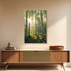 Morning Sunlight Birch Tree Art Canvas Print Natural Landscape Gift Rustic Farmhouse Vertical Artwork Home Decor Above Bed