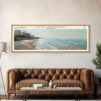 Lake Michigan Framed Canvas Print, Lake House Decor, Panoramic Wall Art, Travel Poster, Beautiful Landscape Painting, Bedroom Decor