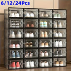6/12/24PCS Clear Shoe Storage Boxes Stackable Foldable Sneaker Organizer Bin