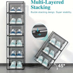 6/12/24PCS Clear Shoe Storage Boxes Stackable Foldable Sneaker Organizer Bin