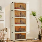 Storage Organiser,5 Tier Stackable Clothes Storage Boxes with Wheels,Folding Drawers for Clothes, Cupboard Organiser for Bedroom