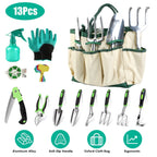 13Pcs Garden Tool Set Aluminum Alloy Gardening Hand Tools Starter Kit With Garden Bag Heavy Duty Outdoor Hand Tools With Non-Slip Ergonomic Handle For