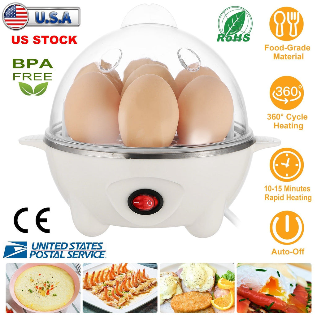 Electric Egg Cooker 7-Capacity BPA-Free Hard-Boiled Egg Maker w/ Auto-Off Measuring Cup for Hard Boiled Steamed Vegetables Seafood Dumplings