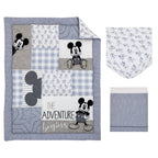 Mickey Mouse - Call Me Mickey Blue, White, and Gray The Adventure Begins Stars and Gingham 3 Piece Nursery Crib Bedding Set - Comforter, 100% Cotton Fitted Crib Sheet, and Crib Skirt