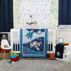 Toy Story Outta This World Blue and Gray Buzz Lightyear 4 Piece Nursery Crib Bedding Set - Comforter, Fitted Crib Sheet, Changing Pad Cover, and Crib Skirt