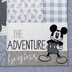 Mickey Mouse - Call Me Mickey Blue, White, and Gray The Adventure Begins Stars and Gingham 3 Piece Nursery Crib Bedding Set - Comforter, 100% Cotton Fitted Crib Sheet, and Crib Skirt