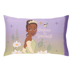 NoJo Disney Princess Tiana Create Your World 4 Piece Toddler Bed Set - Comforter, Fitted Bottom Sheet, Flat Top Sheet, Reversible Pillowcase, Lavender, Green, Yellow