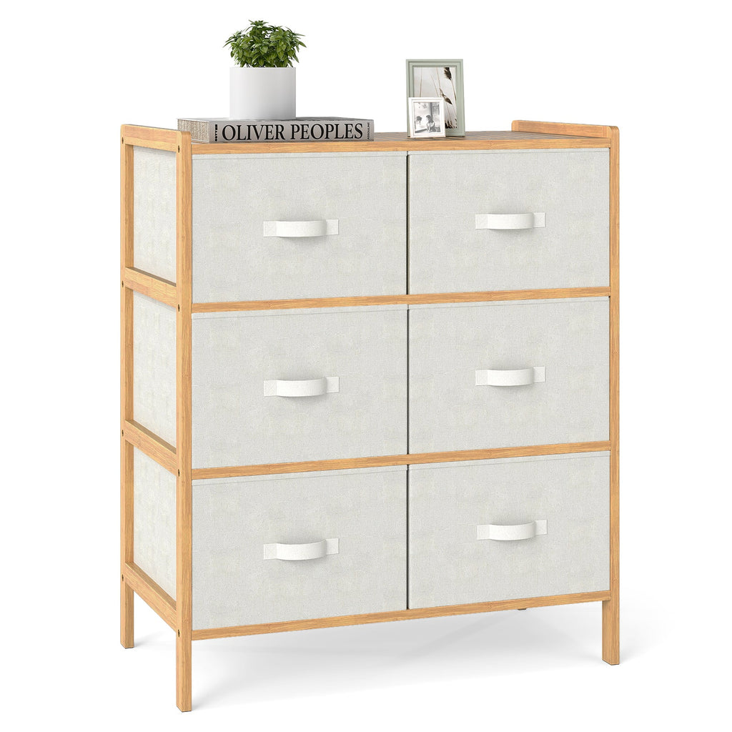 Fabric Dresser with 6 Drawers with 6 Folding Fabric Bins for Bedroom Living Room-Natural